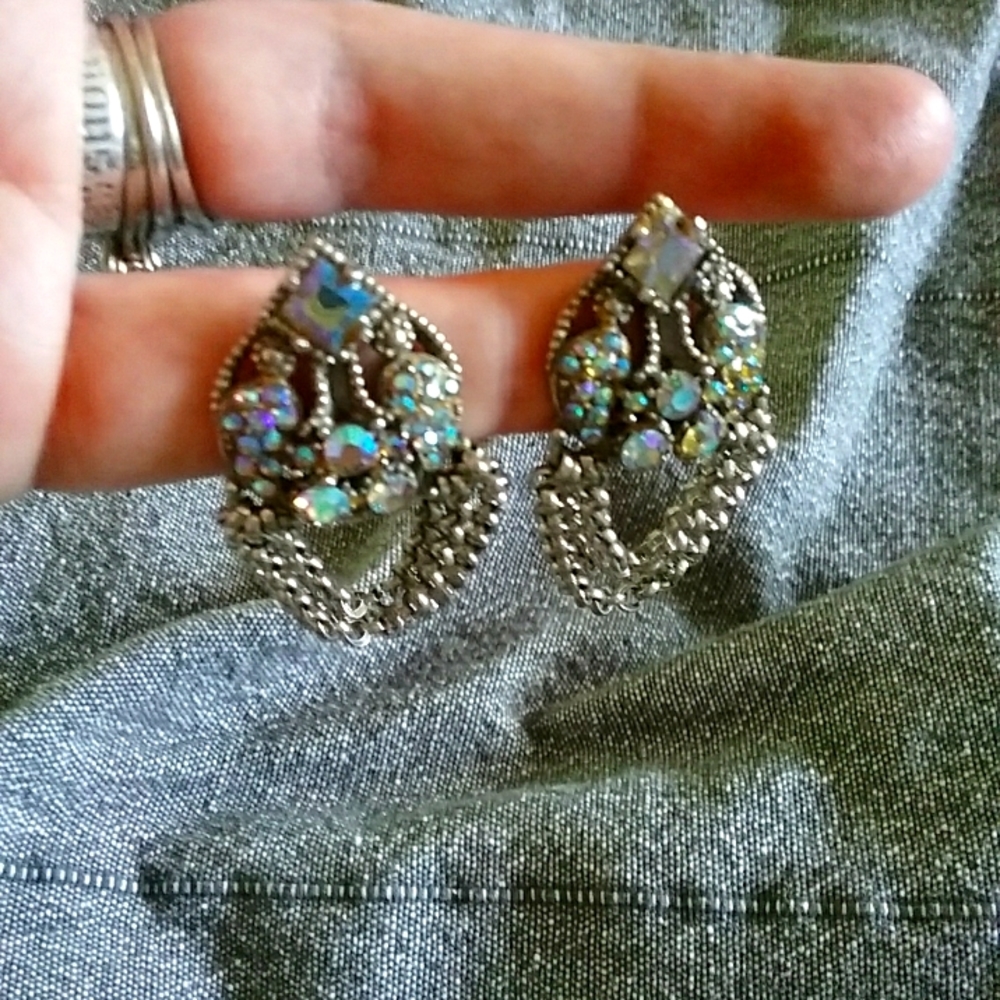 Vintage Aurora Borealis Art Deco style ear clips